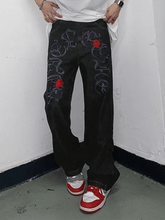 Schwarze Jeans mit geradem Bein und Stickerei für Herren